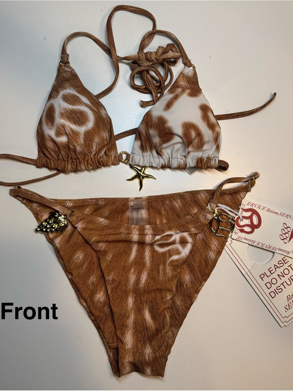 RS Triangle Bikini Set plus mini skirt in Brown and White